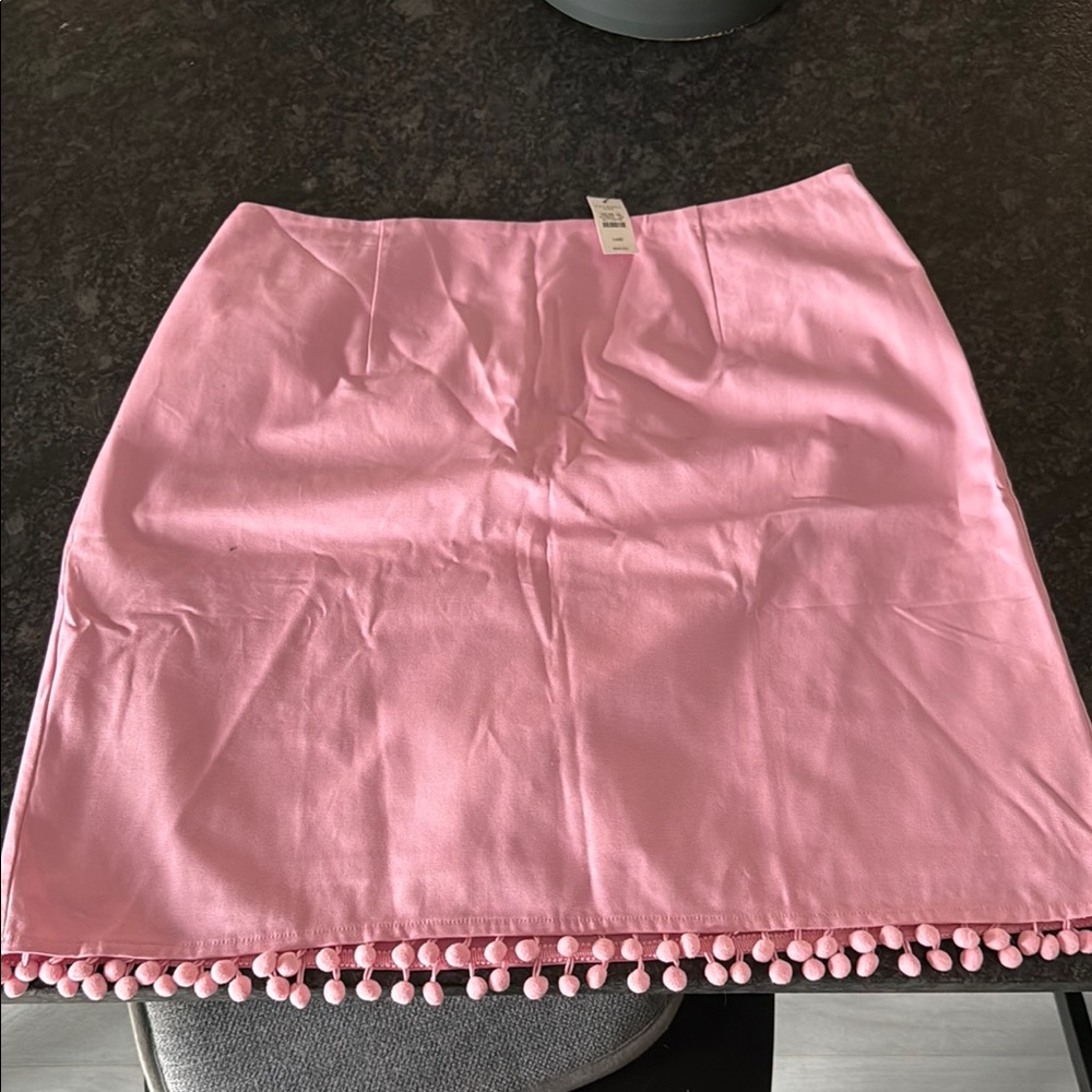 Talbots Pink Pencil Skirt with Pom-Pom Trim